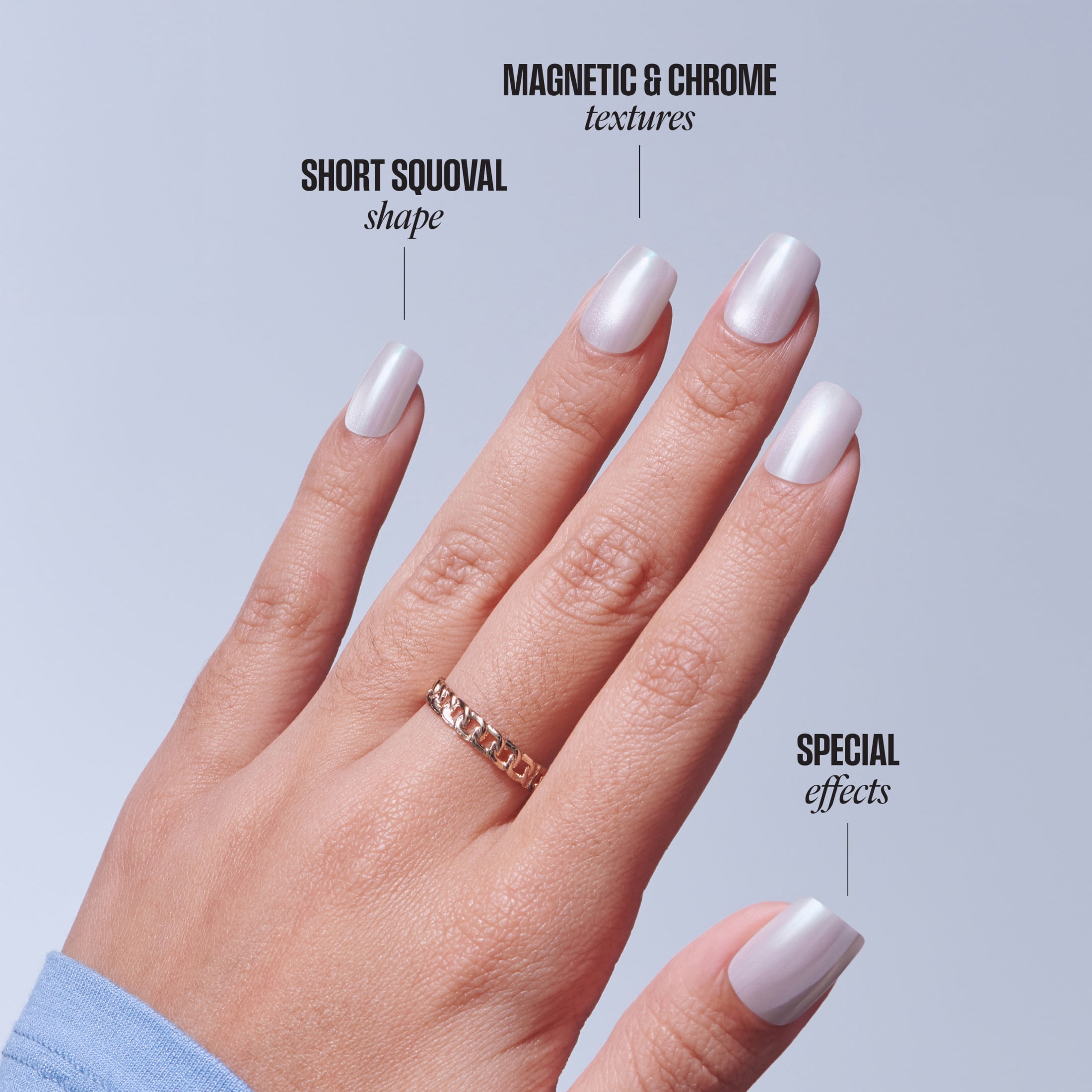 Kiss Glam Embellished Press On Nails, ‘Moonfizz’, White, Short Squoval, 32 Count