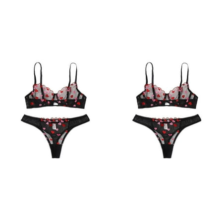 2 Pack Embroidery Bra Thong Sleepwear Underwear Women Lingerie Lingerie Nightgown Ladies Lingerie Womens Lingerie Garter plus Size Cute Lingerie Chemise Lingerie for Women plus Size Strapless Bra