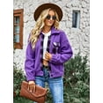 thumbnail image 2 of Yidarton Fleece Plaid Stitching Jacket Winter New  Coat Casual Style Women's Jacket Purple L Size, 2 of 8