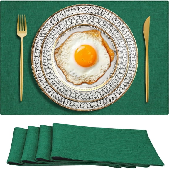 Cloth Placemats Set of 4, Cotton Linen Blend Machine Washable Double Layered Place Mats, Heat Resistant Placemats Wrinkle Free Thick Fabric Dining Table Mats for Indoors & Outdoors