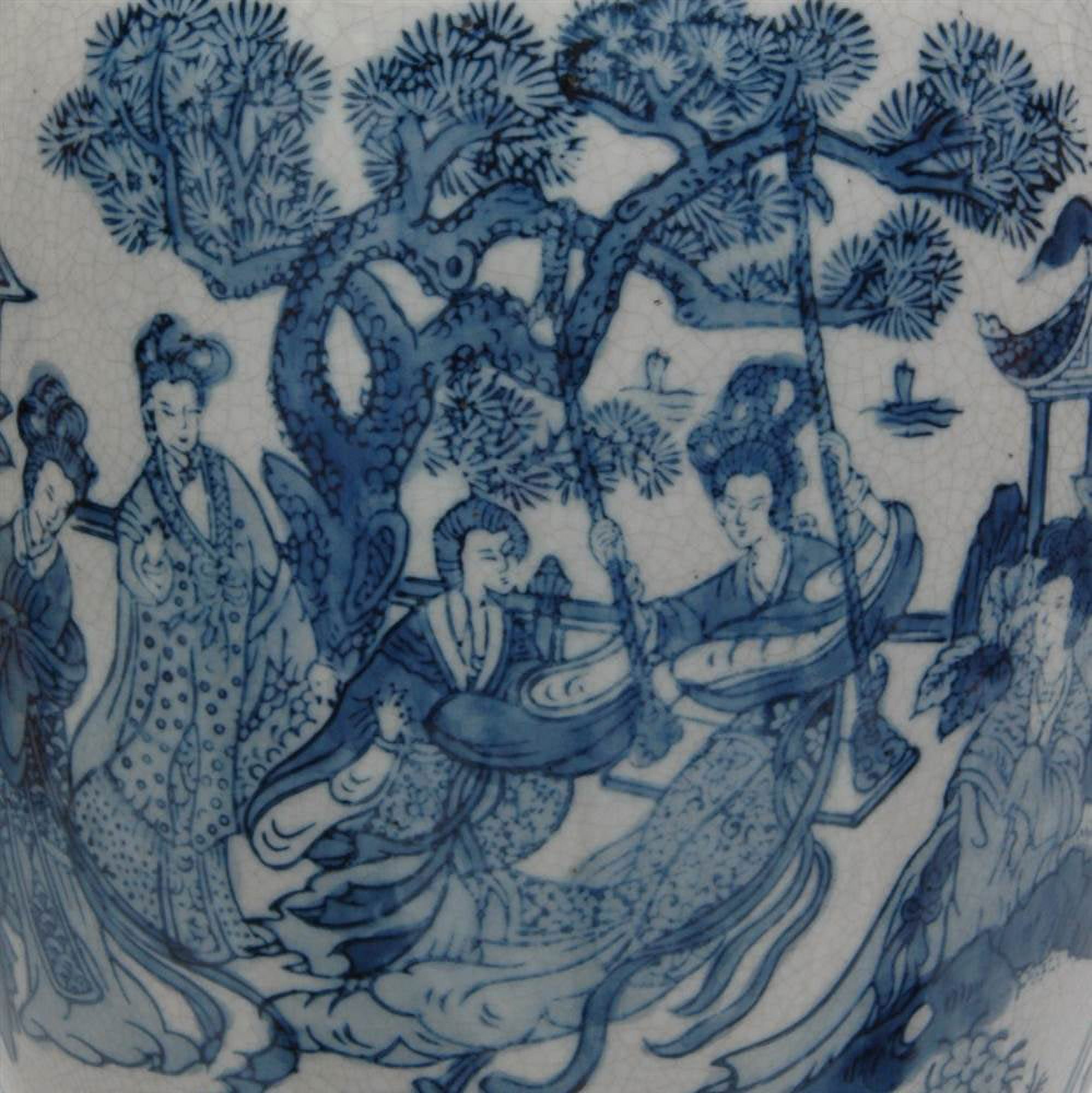 Oriental Furniture 11" Ladies Blue & White Porcelain Vase Jar, decorative item, end table item