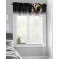 thumbnail image 4 of Kitchen Cafe Valance Curtain for Small Windows,Japanese Cherry Blossom Flower Rod Pocket Short Valances Pink Floral and Moon on Black Window Treatment Panel for Living Room/Bedroom/Bathroom,42x12in, 4 of 9