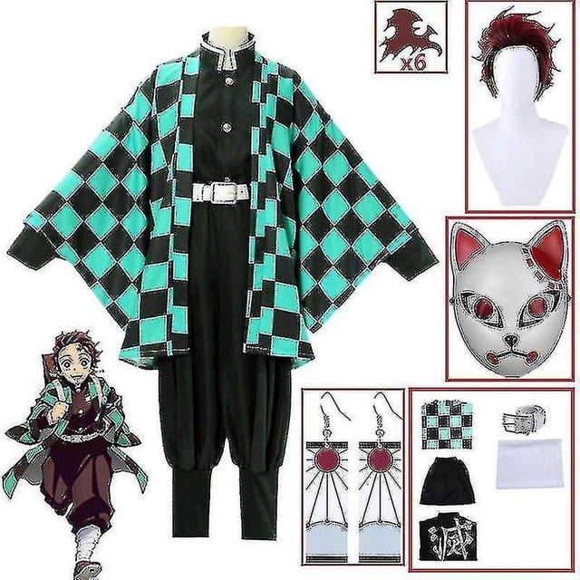 Demon Slayer Kimetsu No Yaiba Tanjirou Kamado Cosplay disfraz Kimono Navidad uniforme de Anime conjunto para niños adultos