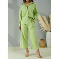 thumbnail image 2 of Sedceaty Women Tops Pants Suit, Long Sleeve Buttons Spring Lapel Shirt+ Long Pants, 2pcs Suit, 2 of 9