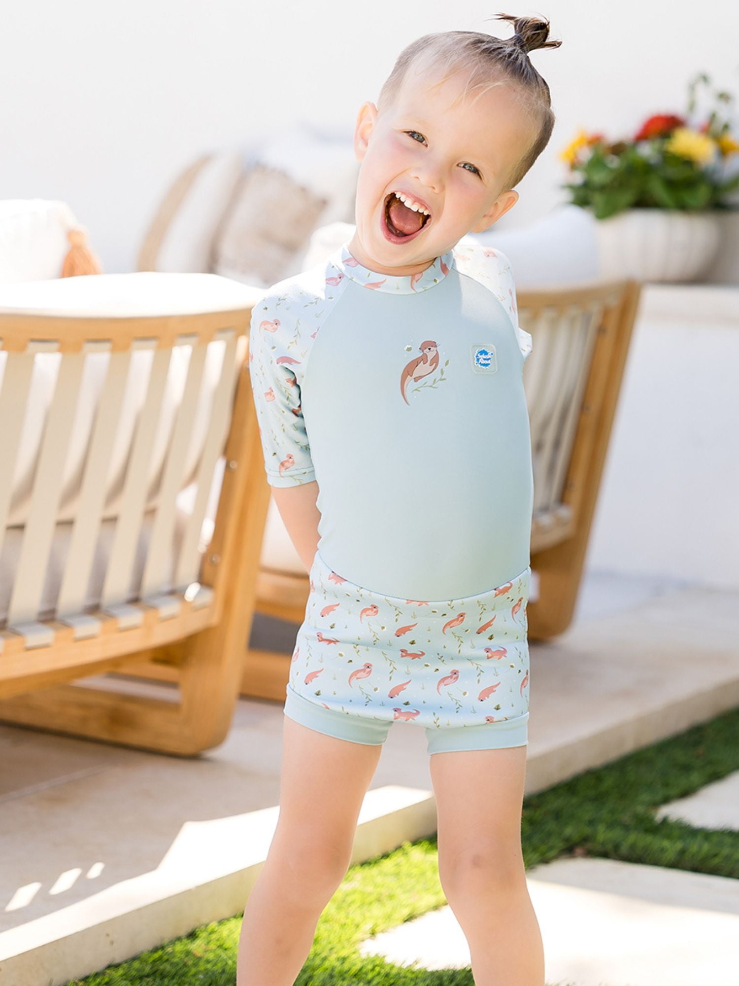 Splash About Happy Nappy Sunsuit with swim diaper, Playful Otters, 12-24 Months