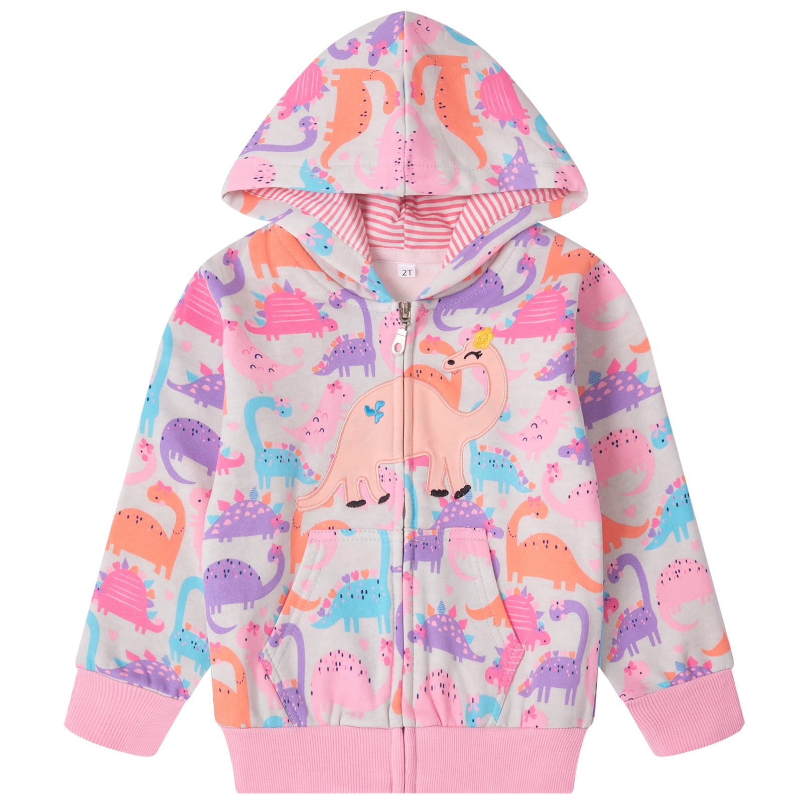 Toddler Girls Dinosaur ZipUp Hoodie Jacket Sweatshirt Casual Outerwear Size 27 Y