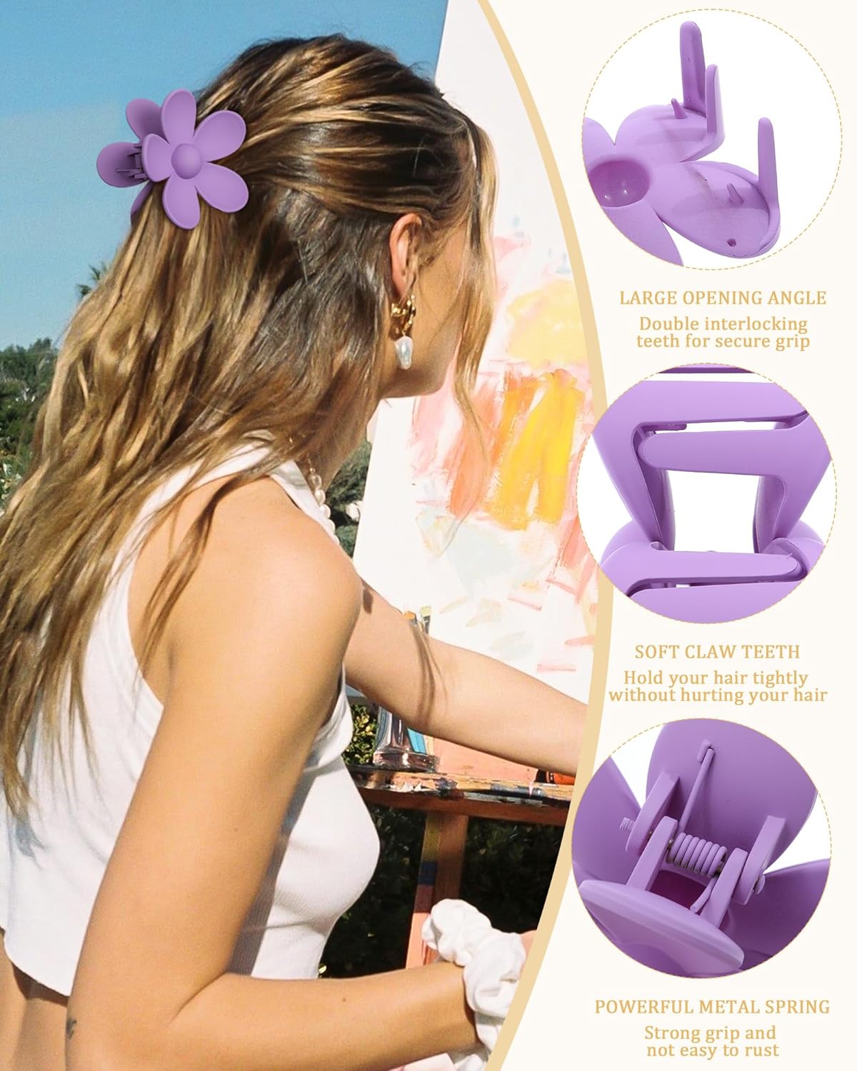 6 PCS Hair Clips - Matte Flower, Heart, Butterfly Hair Claw Clips for Women Girls - Non-Slip and Strong Hold Claw Clips for Thin/Medium/Thick Hair