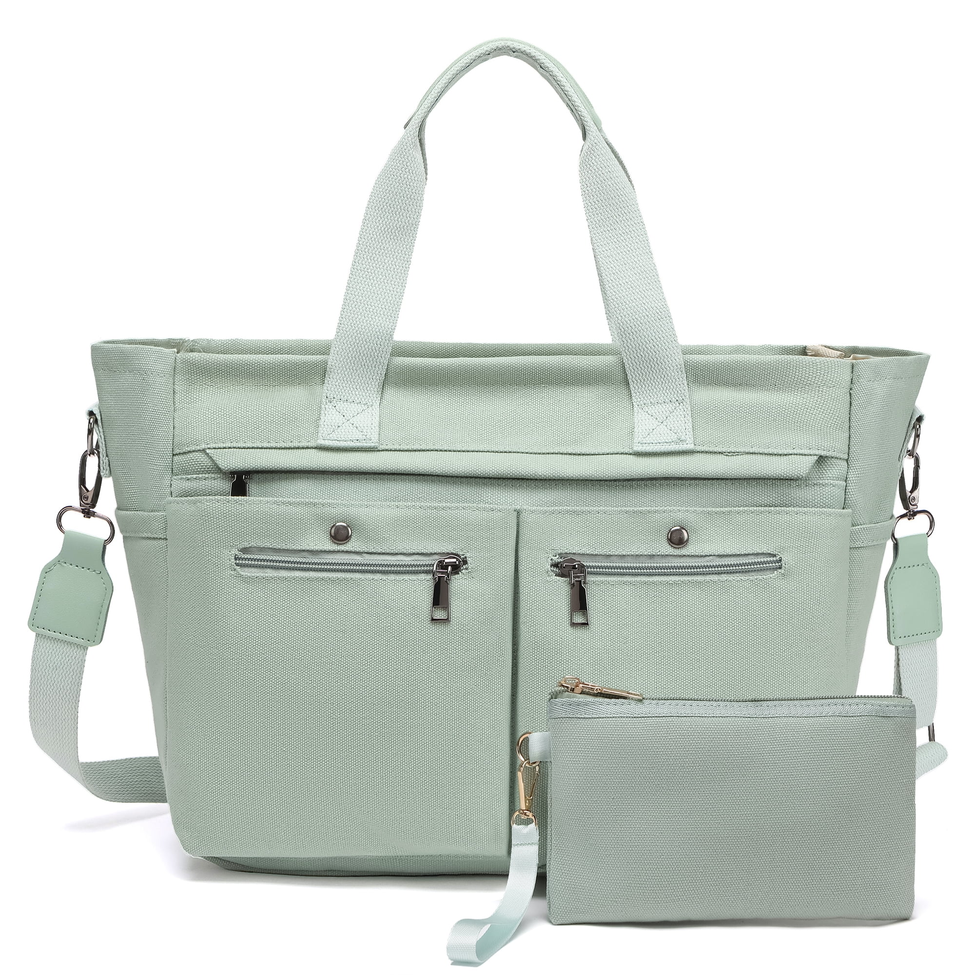 2pcs/set Women'S Large Canvas Tote Bag - Multi-Pocket Laptop Work Bag, Crossbody Shoulder Hobo Messenger Handbag, Purse for Travel, Gym, and Everyday Use