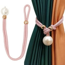 Adjustable Big Pearl Curtain Tiebacks, Cotton Hand Woven Tie Back Decorative Rope, Holdbacks for Curtains Draperies Curtain Ties for Home Bedroom Office Decorative Curtain (Pink) 21.65x1.57"
