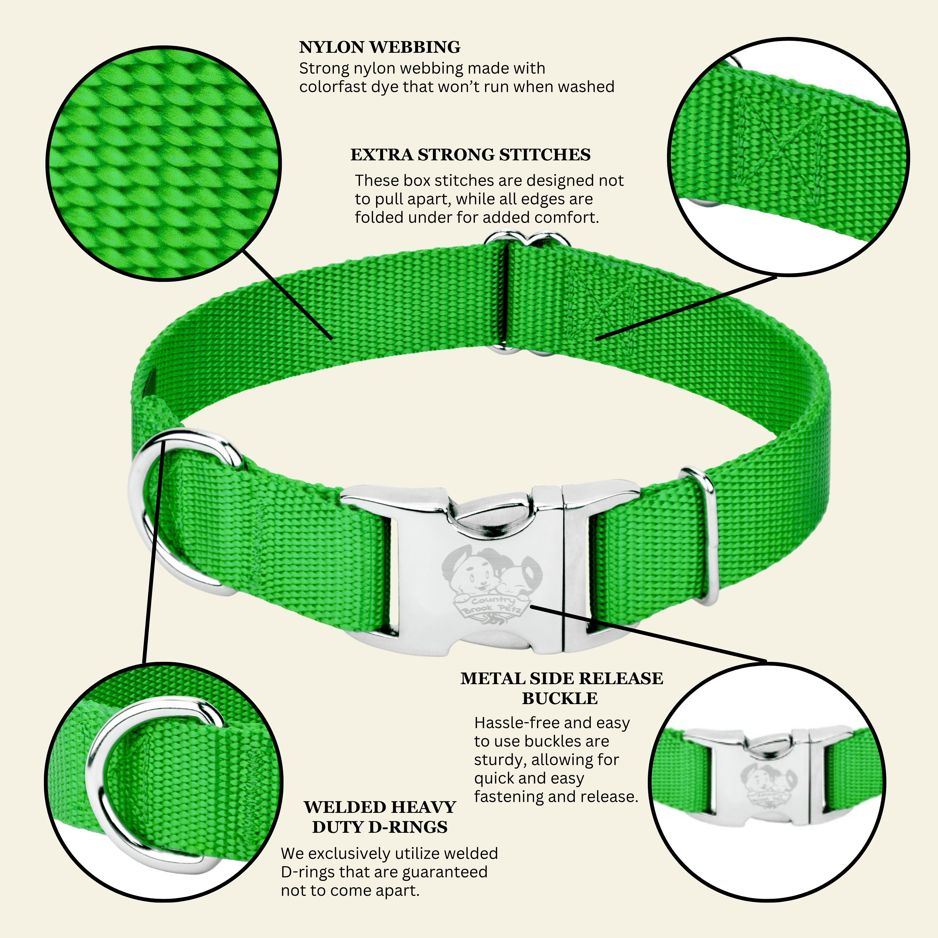 Country Brook Petz® Premium Nylon Dog Collar with Metal Buckle for Small Medium Large Breeds (Large, 1 Inch, Hot Lime Green)