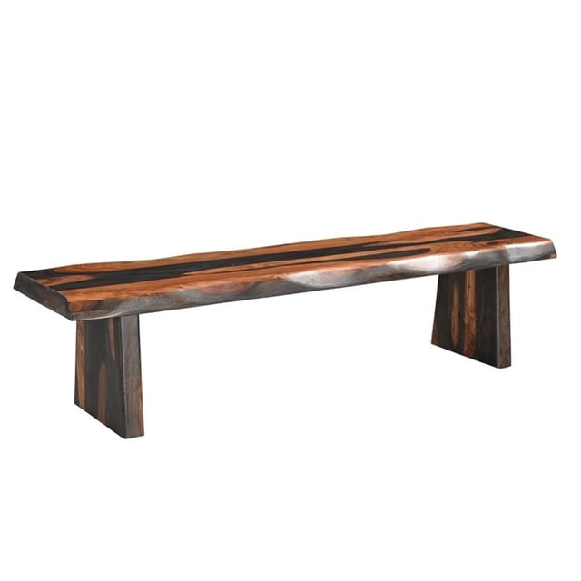 Pemberly Row 75" Live Edge Solid Wood Dining Bench in Dark Brown
