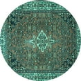 thumbnail image 1 of Ahgly Company Machine Washable Indoor Round Persian Turquoise Blue Traditional Area Rugs, 8' Round, 1 of 4