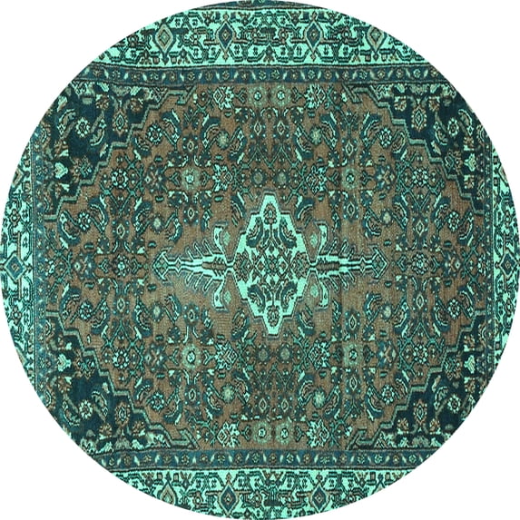 Ahgly Company Machine Washable Indoor Round Persian Turquoise Blue Traditional Area Rugs, 8' Round