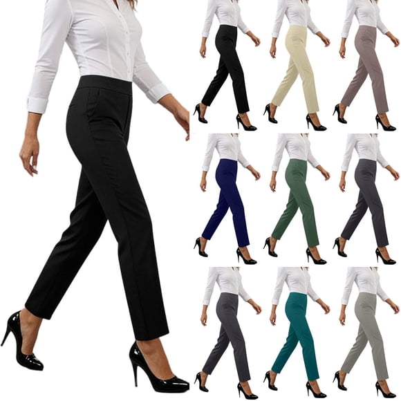 Oksale Dress Pants Women Soft Lightweight Stretch High Waisted Slacks Business Loose Straight Leg Work Ankle Pants with Pockets Black M