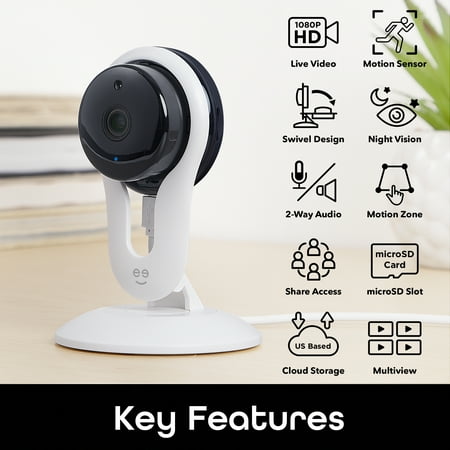 Geeni Aware 1080p Indoor Smart Home Security Camera with 2-Way Talk, Night Vision and Motion Alerts, Works with Alexa and Google Assistant, No Hub Required, White (2 Pack)