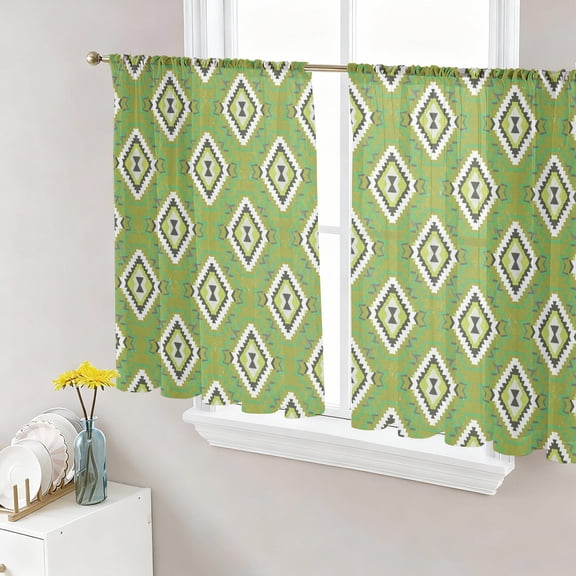 Green Slate Diamonds Sheer Curtains for Living Room Bedroom, Abstract Vintage Minimalist Geometric Grid Light Filtering Sheer Curtain Rod Pocket Voile Window Treaments Drapes, 52 x 45 Inches