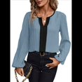 thumbnail image 1 of Blusas Elegantes e Informales para Mujer, con Cuello en V y Bloques de Color, para el Trabajo, de Larga, Ropa de Moda para Otoño Azul M, 1 of 9