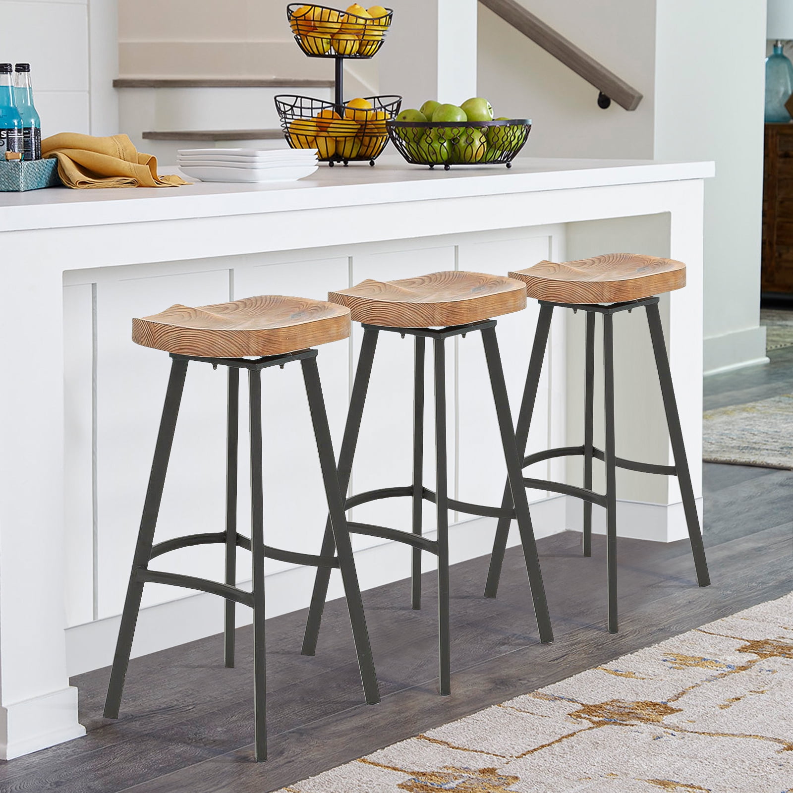Kadyn Pinewood Swivel Barstools, Mid-Century Modern Bar Stools for Bar, Indoor Counter Height Stools, 2-Pcs Set, Antique Kadyn Pinewood Swivel Barstools, Mid-Century Modern Bar Stools for Bar, Indoor Counter Height Stools, 2-Pcs Set, Antique