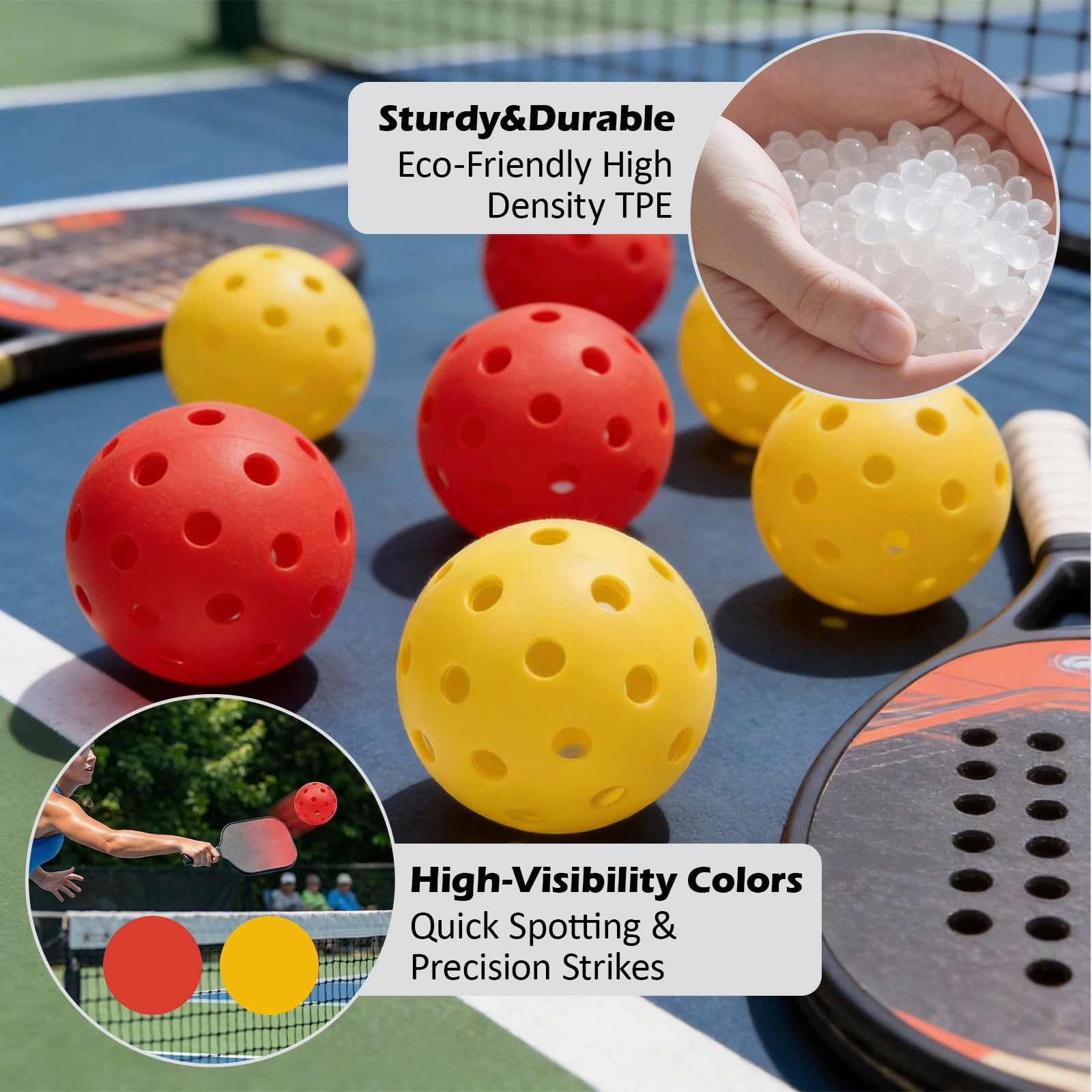 Koomade 8 Pack Pickleball Balls 40 Holes Indoor/Outdoor 6 Pack Yellow+2 Pack Red