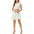thumbnail image 1 of Vestido sin mangas de media abertura con estampado floral para mujer Inspire Chic, largo hasta la rodilla, con cinturón, talla XL, blanco y amarillo con margaritas, 1 of 8