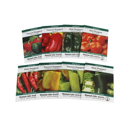 Heirloom Sweet & Hot Pepper Garden Seed Collection - Non-GMO: 8 Varieties - Big Red, Anaheim Chili, Habanero, Jalapeno, Cayenne,