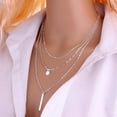 thumbnail image 5 of harmtty Necklace Lightweight Three Layers Alloy Multi-Layer Long Necklace for Party,Silver, 5 of 8
