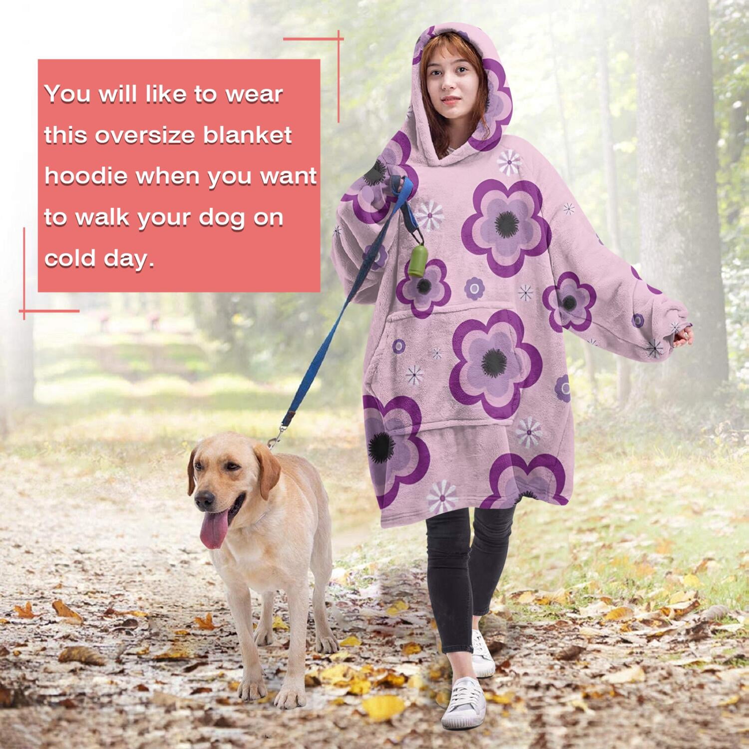 Wearable Oversized Blanket,Pioneer Flower Floral Print Pattern Wearable Blanket Hoodie for Adults,Cozy Hooded Blankets with Super Pockets,Super Warm Fuzzy Pullover for Women & Men