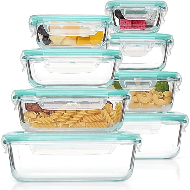 Vtopmart Juego de Recipientes de Vidrio Herméticos, Meal Prep, Almacenamiento de Alimentos Con Tapa Hermética, para microondas, congelador y lavavajillas, sin BPA (8pack-Verde)