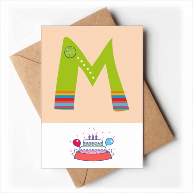 M Alphabet Orange Fruit Cute Pattern Happy Birthday Greeting Cards Envelopes Blank