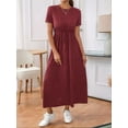 thumbnail image 6 of Women'S Short Sleeve Maxi Dresses Casual Long Dress with Pockets Wine Red L, 6 of 8