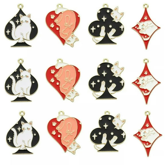 U8MO 20x Enamel Playing Card Sign Cat Charms Pendants for Jewelry Making DIY Bulk
