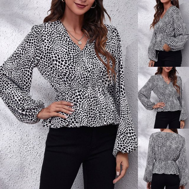 ICHUANYI Clearance Fashion Women Elegant Sexy Casual Long Sleeve Chiffon Shirt Tops Blouse(Black, M) ICHUANYI WER2023081503883