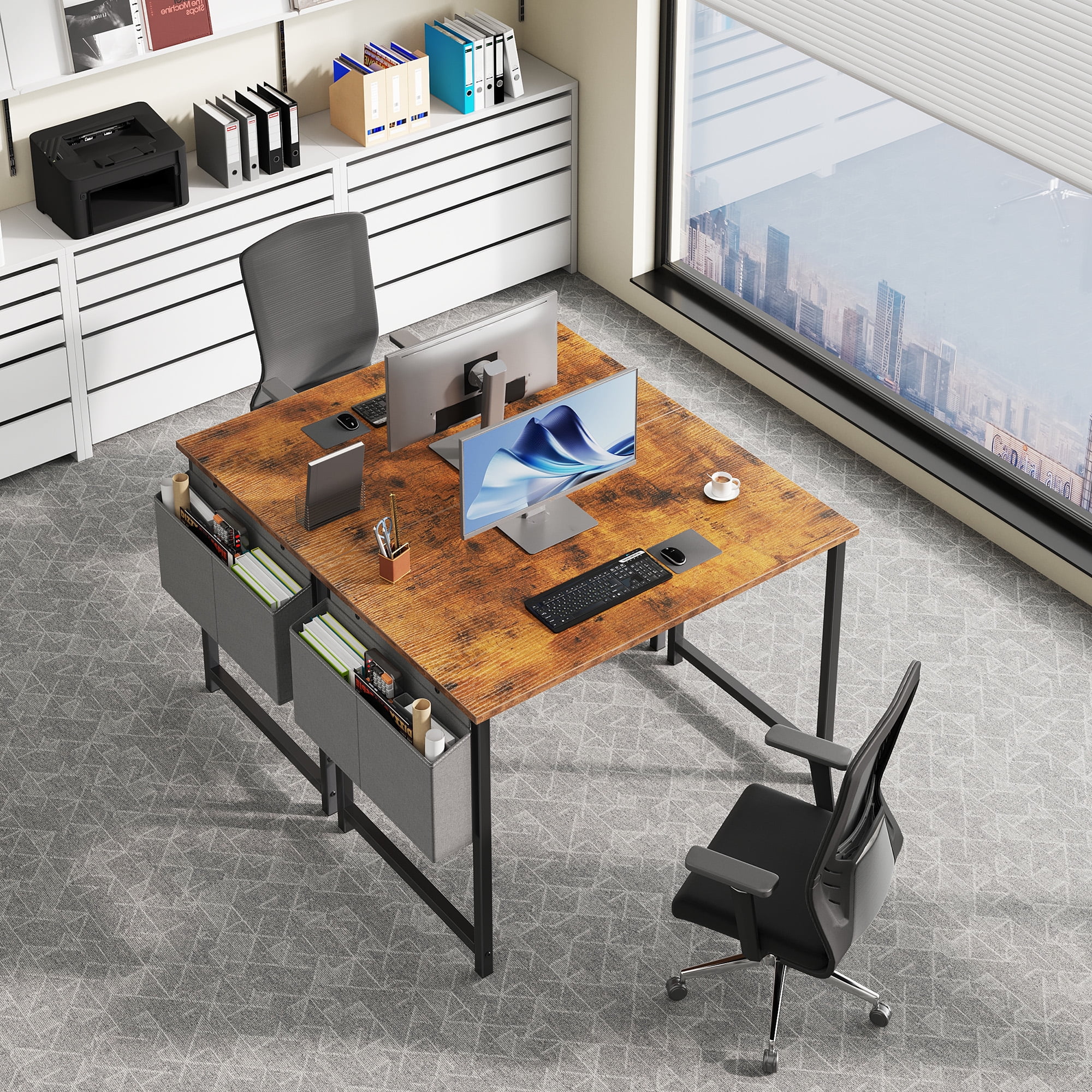 CONCETTA 40 Inch Computer Writing Desk with Storage Bag, Steel Frame for Home Office Study, Brown