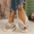 thumbnail image 3 of Iyufng Women's Fuzzy Plush Thong Slippers Sparkly Rhinestone Bow Decor Soft Cozy Indoor House Flip Flop Slides, 3 of 8