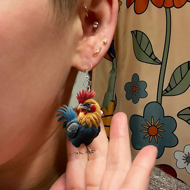 Cute Y2K Acrylic Hen Chicken Hook Earrings Unique Animal Jewelry
