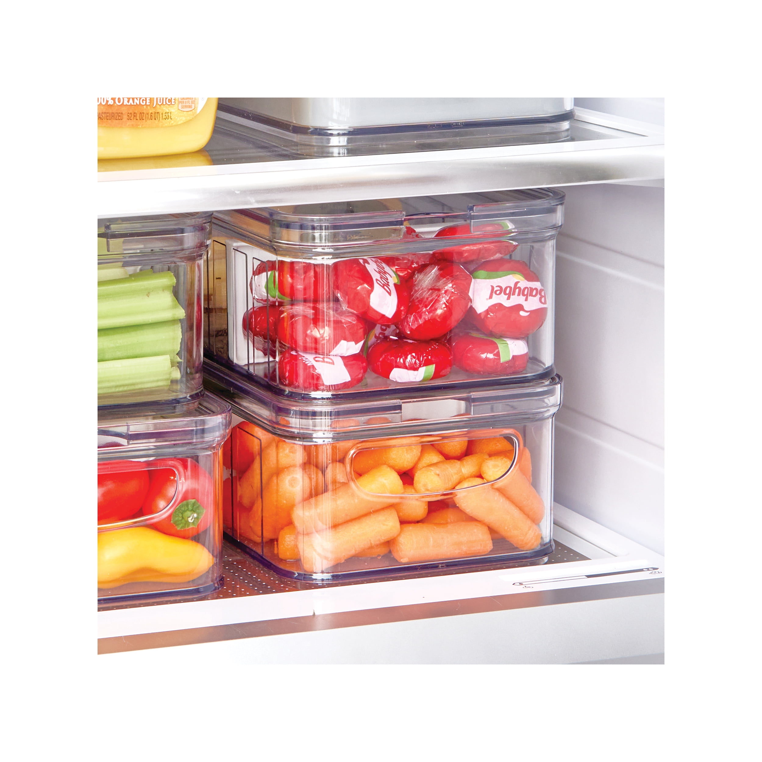 iDesign Stackable Fridge Organizer Bins with Lid for Fresh Produce - Ideal for Fruits, Vegetables, and Snacks