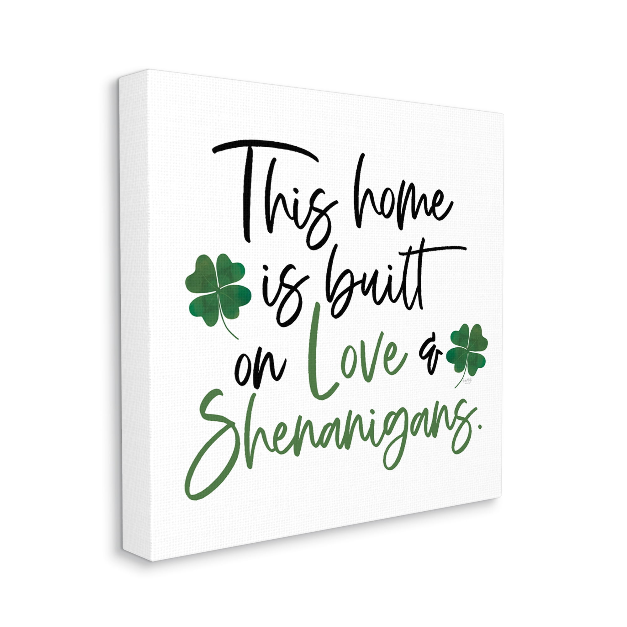 Love & Shenanigans Lucky Green Clover Calligraphy Quote Inspirational Graphic Art Gallery-Wrapped Canvas Print Wall Art