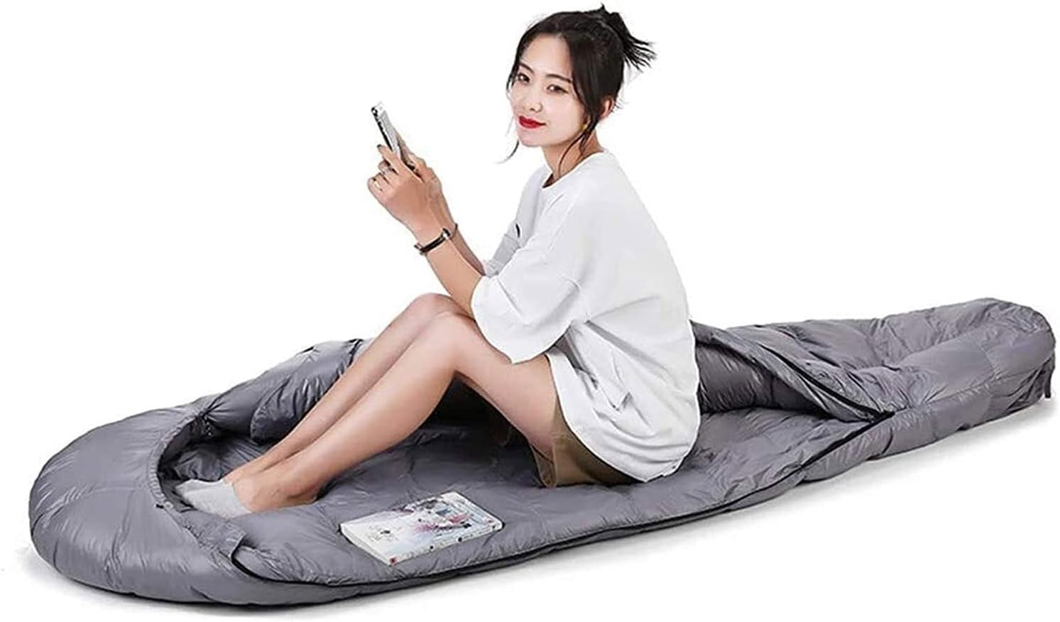 Sleeping Bag Adults Kids for Camping Hiking Trips Warm Cool Weather Lightweight and Waterproof Portable Sleeping Bag Indoors Outdoors Activities Grey