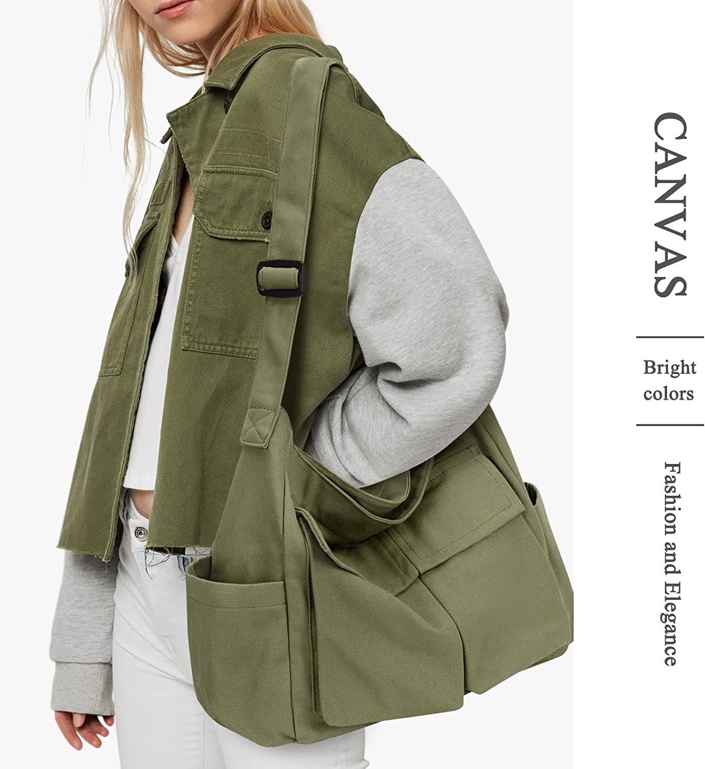 Canvas Messenger Bag Hobo Shoulder Bag Crossbody Bag with Multiple Pockets Large Tote Bag Handbag for Teen Women Men