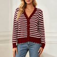 thumbnail image 3 of Lixiuxyad ‌Women's V-Neck Striped Knit Cardigan Long Sleeve Button-Front Summer Knit Tops,Red, 3 of 6