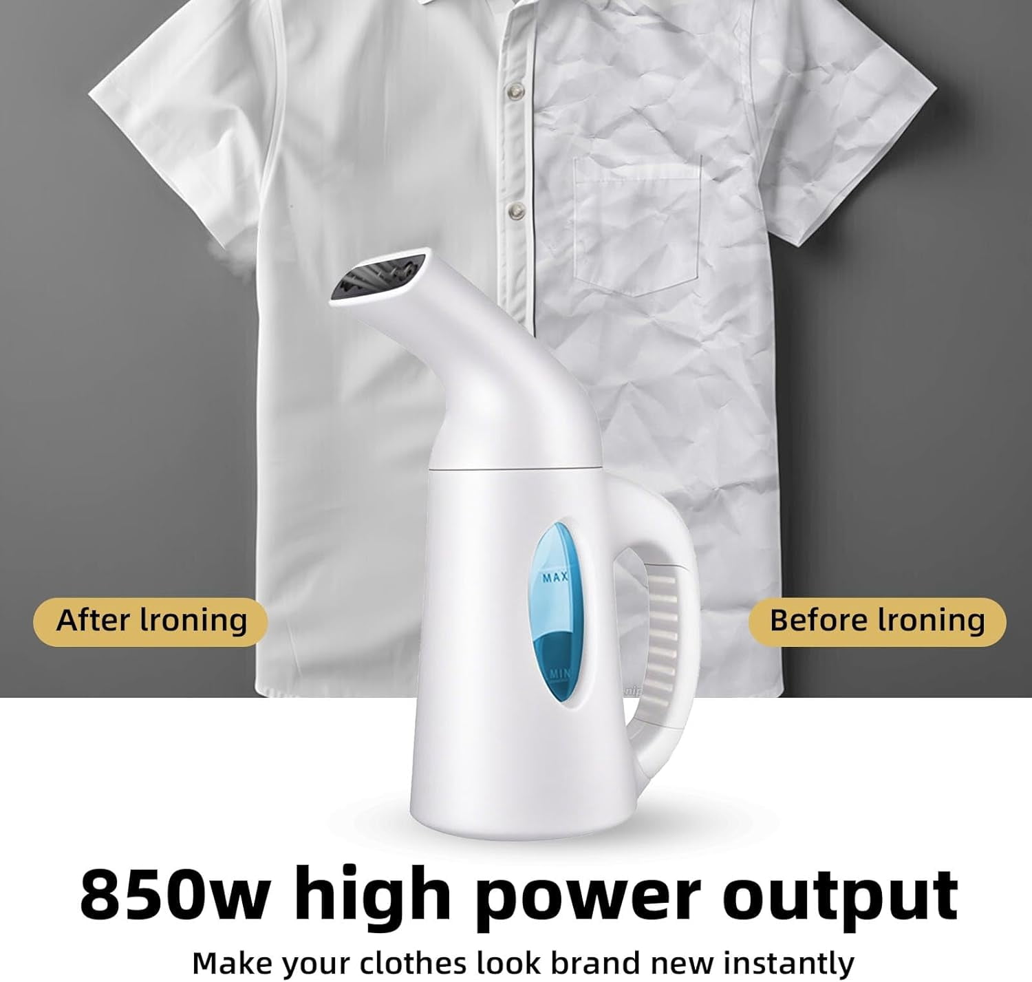 Garment steamer, portable handheld design, 240ml large capacity, 850W, releases powerful penetrating steam in 60 seconds to remove wrinkles, suitable for home and office (only applies to 110V)