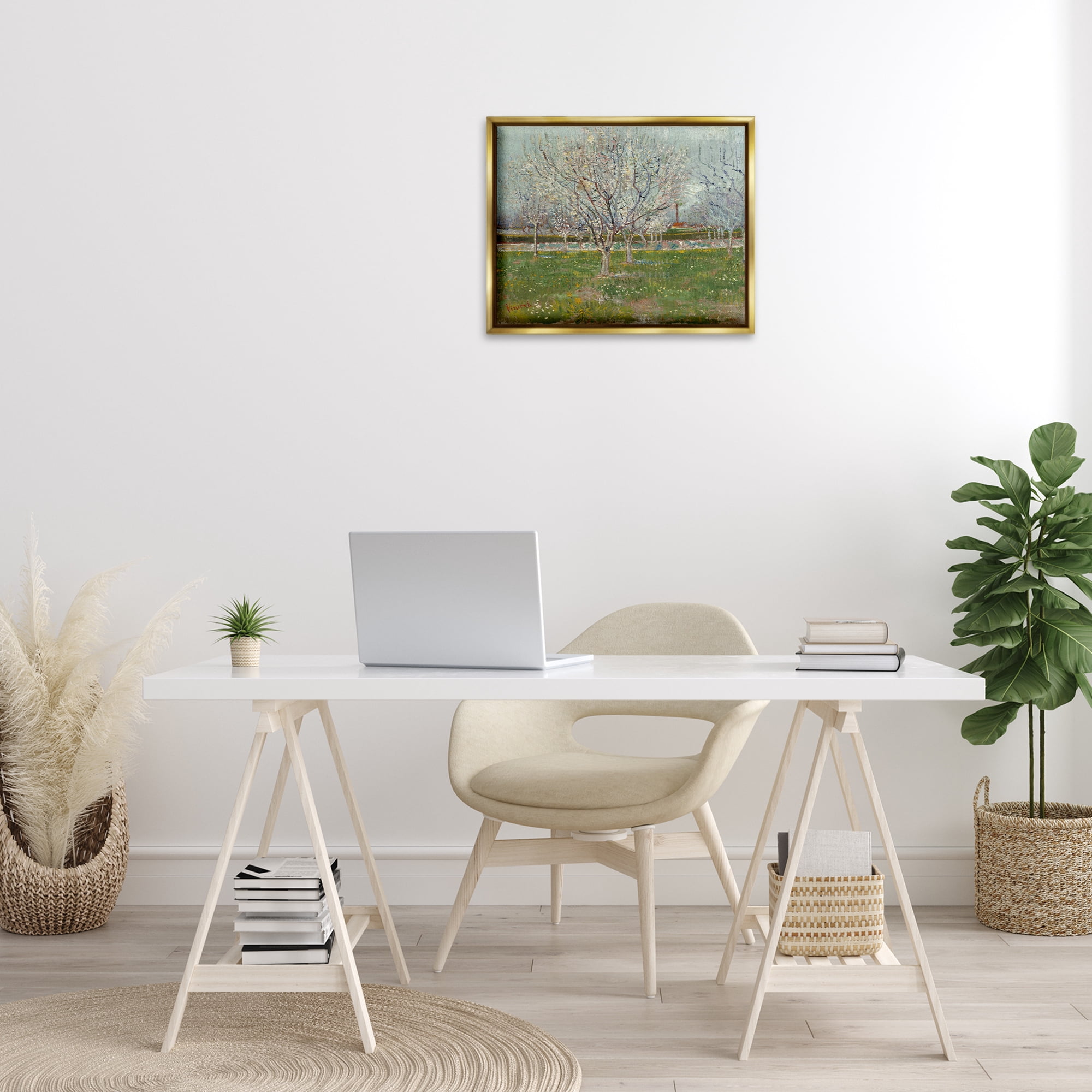 Stupell Industries Van Gogh Orchard in Blossom Landscape & Nature Painting Gold Floater Framed Canvas Art Print Wall Art, 21 x 17