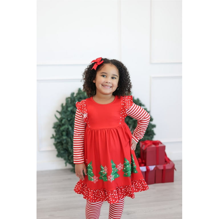 white christmas dresses Girls' Holly Jolly Christmas 3/4 Sleeve Pocket Twirl Dress Size: 4T Toddler by Mila & Rose main image 0