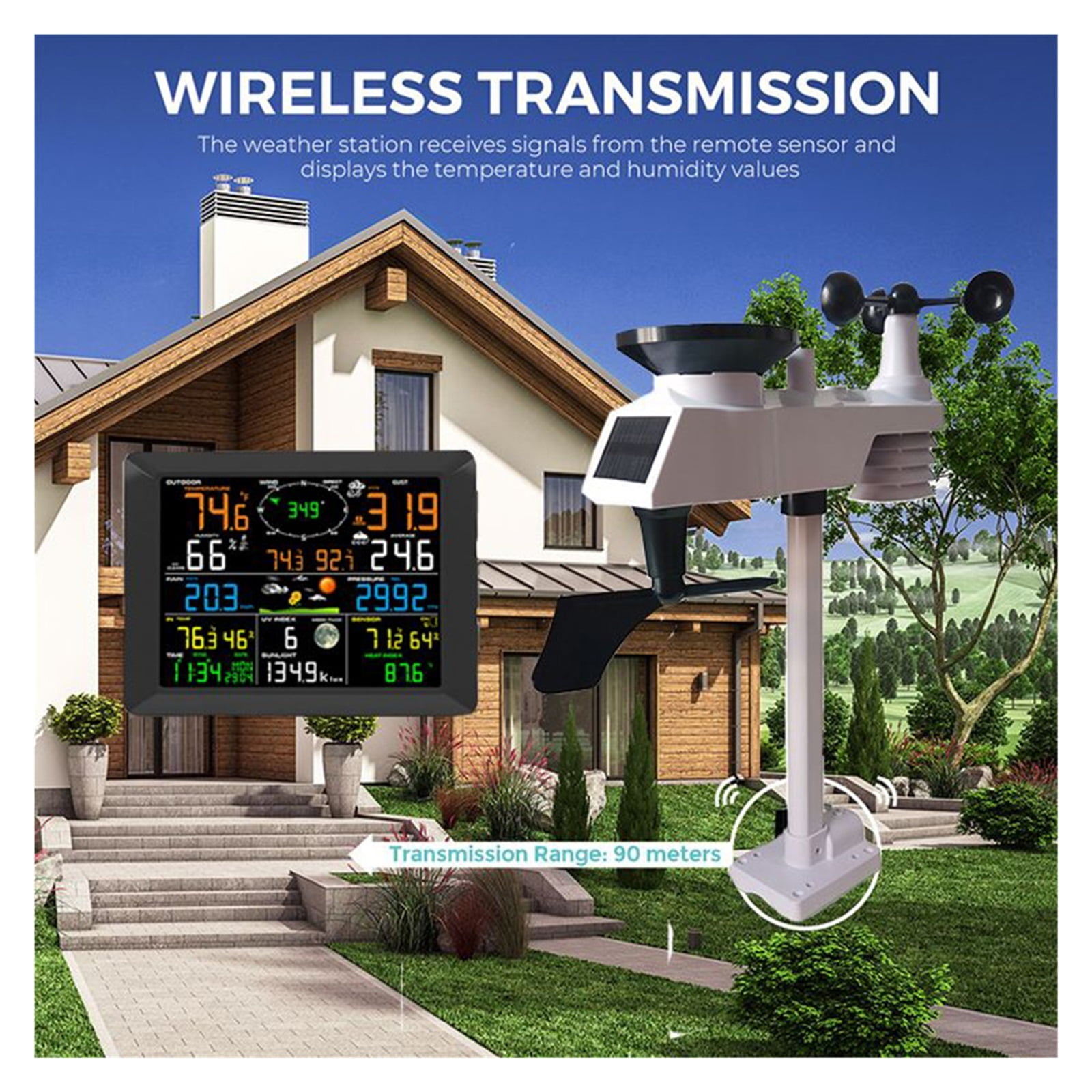 Weather Station Wireless Indoor And Outdoor Internet Multifunction Humidity Pressure Anemometer Wind Rain Gauge ,Easy to Install