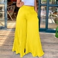 thumbnail image 2 of RYRJJ Womens Wide Leg Pleated Palazzo Pants with Pockets High Waisted Chiffon Flowy Flare Trousers Clubwear(Yellow,XXL), 2 of 5