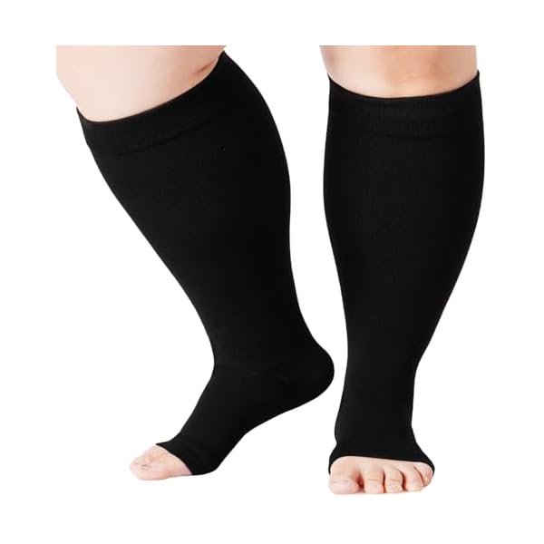 WAYAN Plus Size Compression Socks Open Toe Compression for Women& Men 15-20mmHg Wide Calf Knee High Toeless Compression Sock