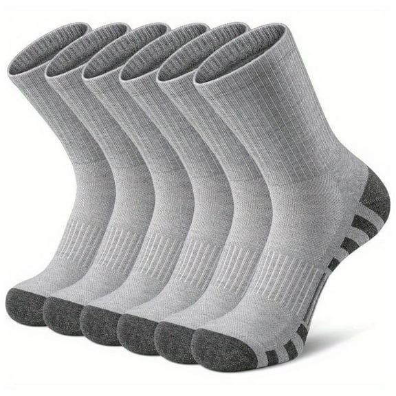 6 Pairs Mens Cushioned Crew Socks, Moisture Wicking Athletic Work Socks