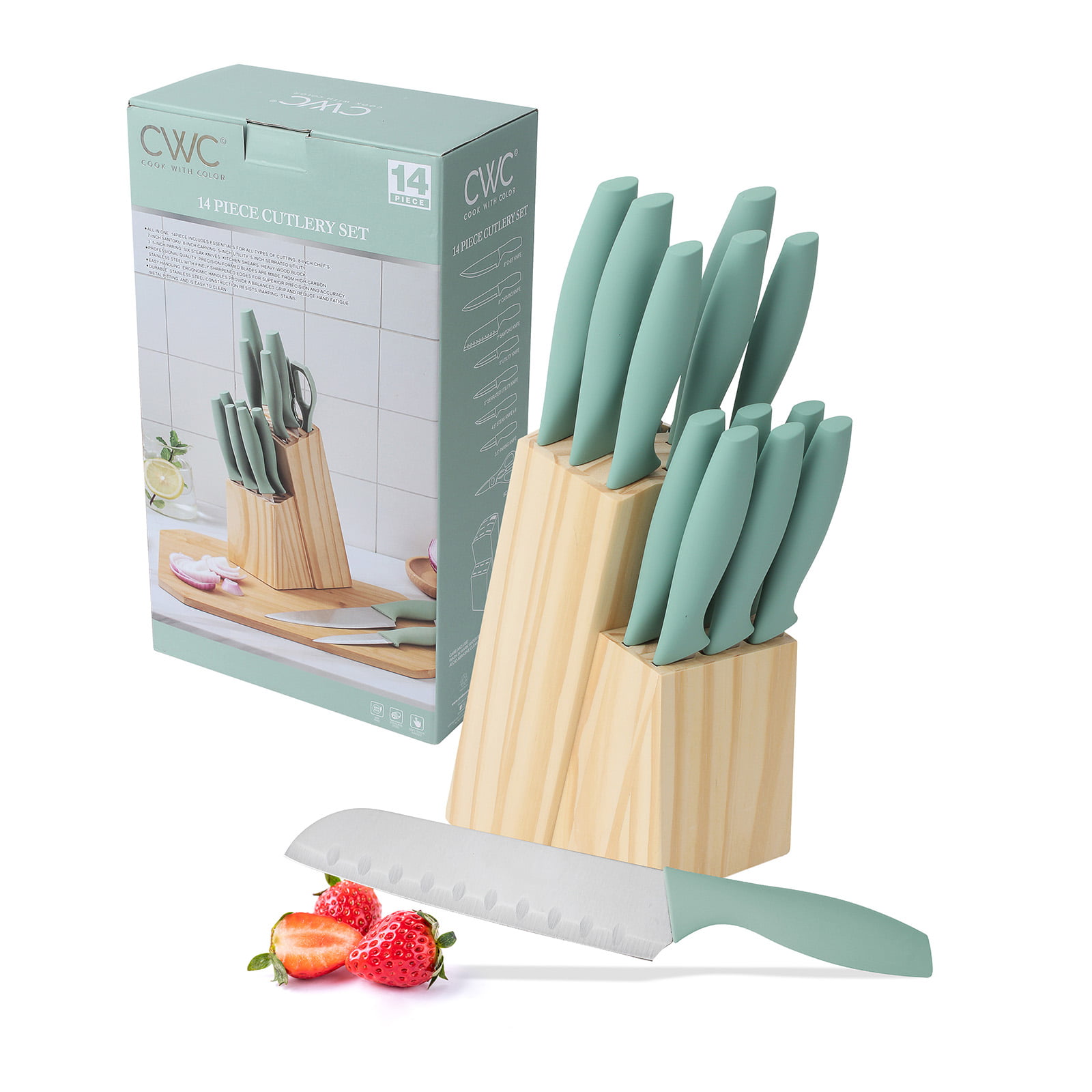 Piklohas Kitchen Knife Sets For Kitchen With Block, 14 Pieces With