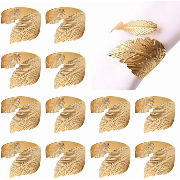 8pcs Gold Leaf Napkin Rings Set, Metal Napkin Rings for Party Wedding Dinning Table Setting