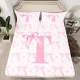 thumbnail image 2 of jejeloiu Personalized Letter T Bed Sheets,Monogrammed Theme King Sheets,Ribbon Bow Knot Sheet Set,Ultra Soft Bedroom Decor,4pcs, 2 of 6